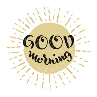 İyi sabahlar. Vektör harfleri. Gülümseyen güneş. Eps8 RGB Genel Rengi