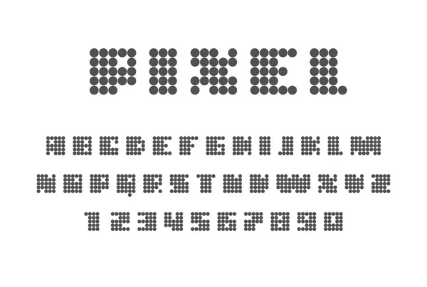 Pixel Fuente Sobre Fondo Blanco Letras Mayúsculas Números Eps8 Rgb — Vector de stock