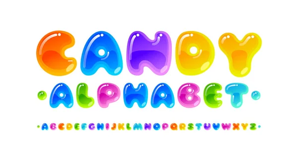 Candy Font Transparent Glossy Multicolored Vector Uppercase Alphabet Isolated White — Stock Vector