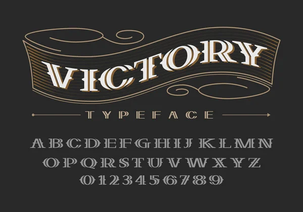 Decoratieve Vet Serif Lettertype Hoofdletters Cijfers Eps8 Rgb Globale Kleuren — Stockvector