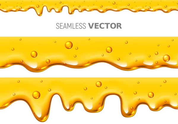 Conjunto Dos Vectores Sin Costura Goteando Miel Sobre Fondo Blanco — Vector de stock