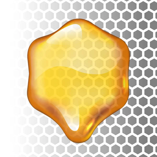 Chute Réaliste Miel Vecteur Hexagone Sur Fond Transparent Eps10 Rvb — Image vectorielle