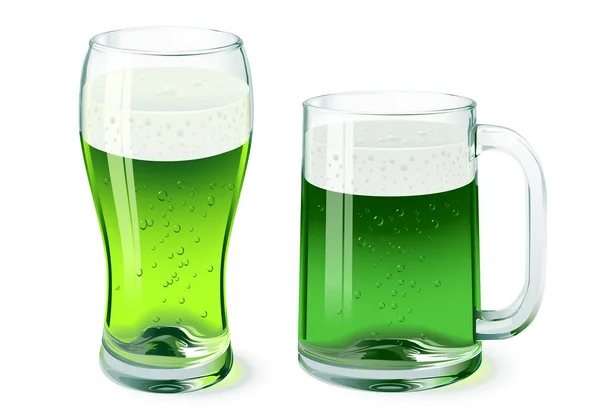 Vektorově Zelené Pivo Sklo Hrnek Izolované Bílém Pozadí Den Svatého — Stockový vektor