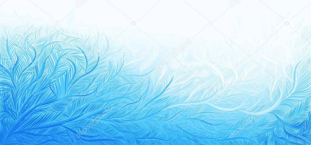 Winter blue curly ice frost christmas background. Vector illustration. RGB. Global colors. One editable gradient used for easy recolor