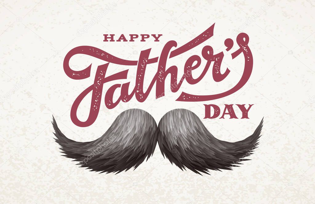 Happy Fathers Day. Hand drawn lettering with mustache. RGB Global colors