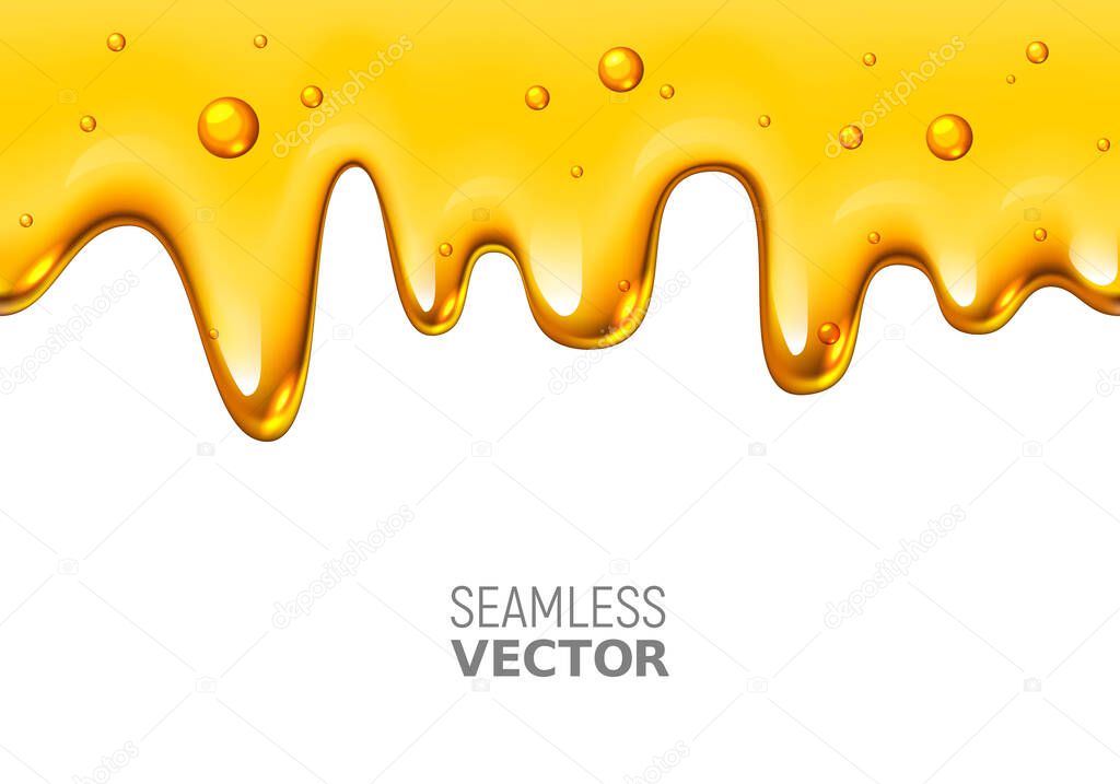 Vector seamless dripping honey on white background. Eps10. RGB. Global colors