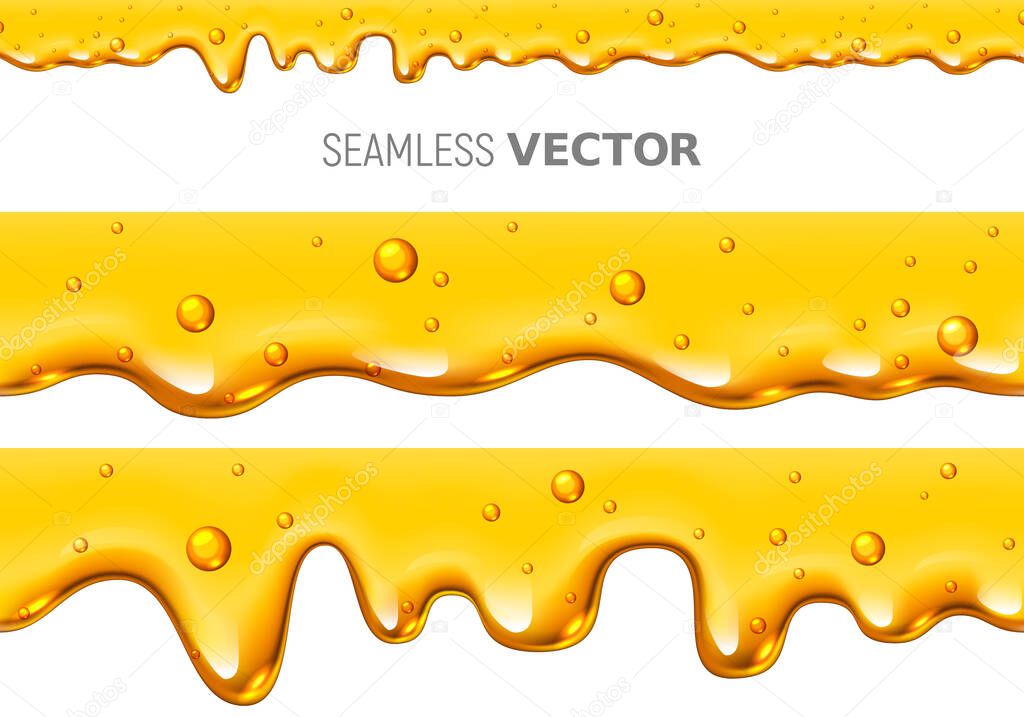 Set of two vector seamless dripping honey on white background. Eps10. RGB. Global colors