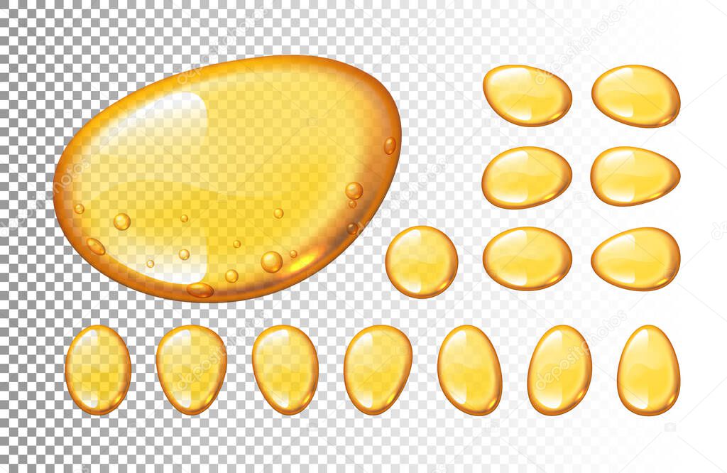 Set of vector honey drops on transparent background. Eps10. RGB. Global colors