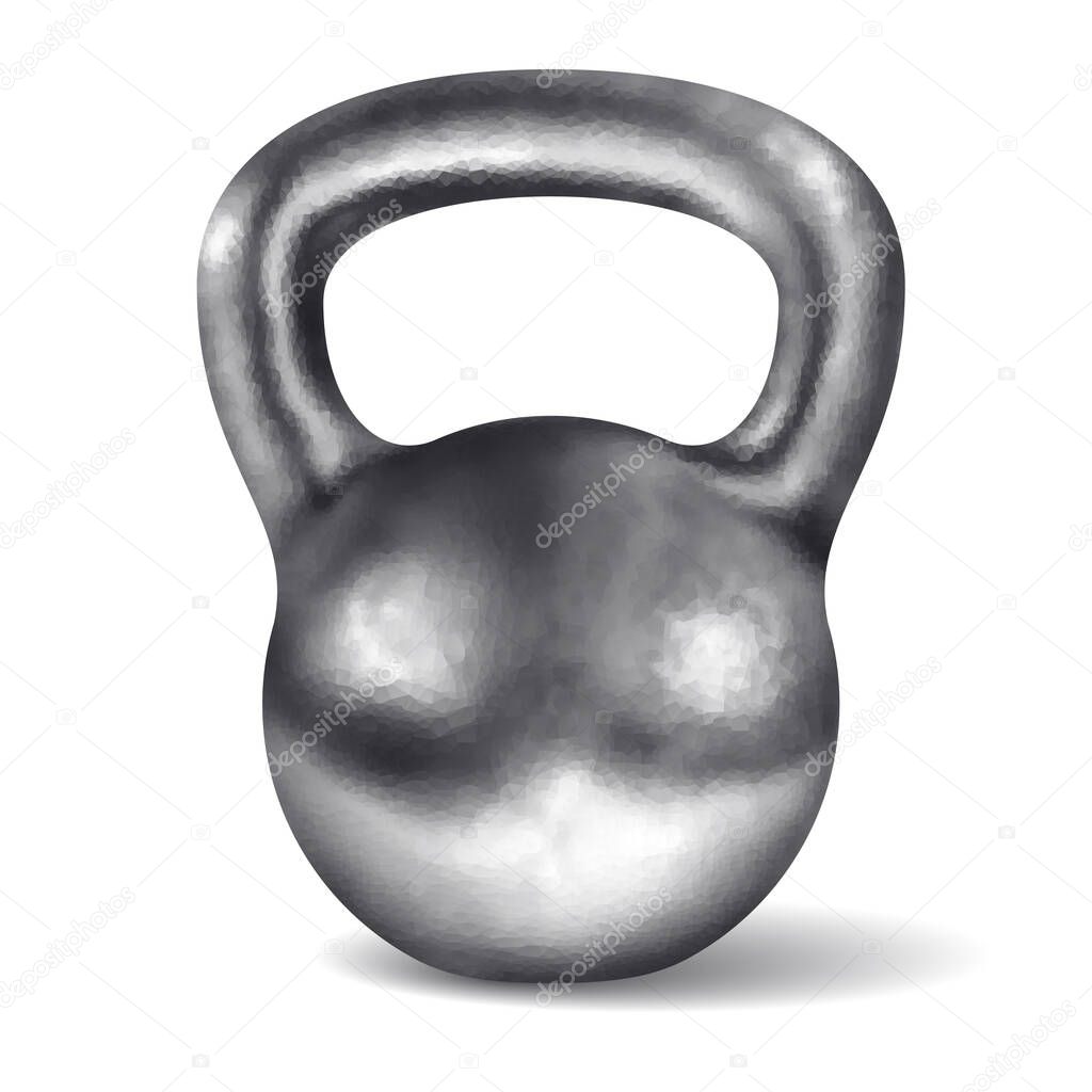 Vector realistic glossy chromed kettlebell isolated on white background. Eps8. RGB. One global color