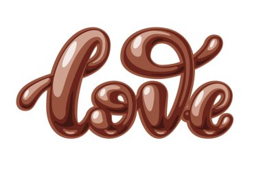 Beyaz arka planda izole edilmiş çikolatalı aşk kelimesi. Vektör harfleri. - RGB. Genel renkler