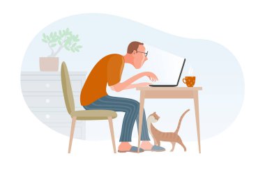 Serbest çalışan genç bir adam, uzaktan kumandayla çok sıkı çalışıyor. RGB Genel Renkleri