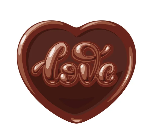 Chocolate Forma Corazón Con Palabra Amor Aislada Sobre Fondo Blanco — Archivo Imágenes Vectoriales
