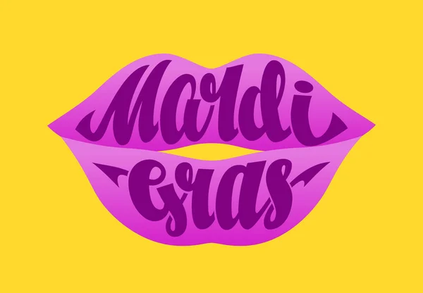 Mardi Gras Schriftzug Mit Kussroten Lippen Rgb Globale Farben — Stockvektor
