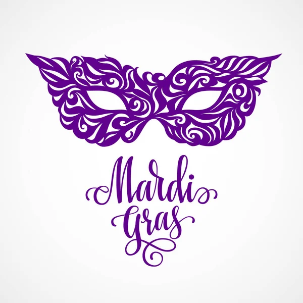 Mardi Gras Lettering Con Maschera Carnevale Eps8 Rgb Colori Globali — Vettoriale Stock