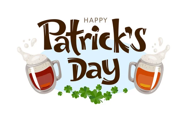 Letras Del Día San Patricio Con Taza Cerveza Aislada Sobre — Vector de stock