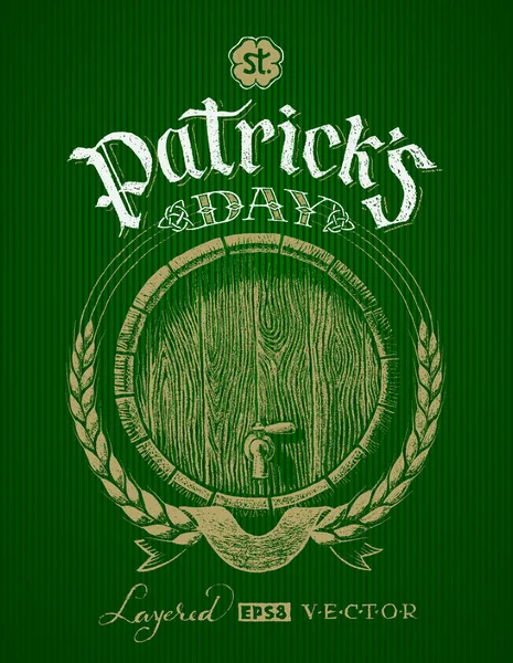 Saint Patricks Tasse Bière Bois Dessin Craie Eps8 Rgb Couleurs — Image vectorielle