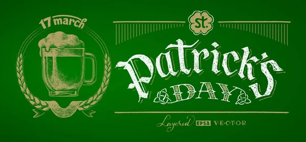 Saint Patricks Tasse Bière Bois Dessin Craie Eps10 Transparence Utilisée — Image vectorielle