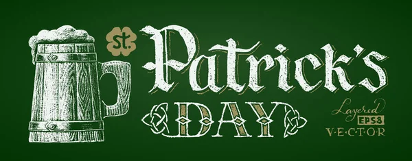Den Svatého Patricka Dřevěný Hrnek Pivo Kresba Křídou Eps8 Rgb — Stockový vektor