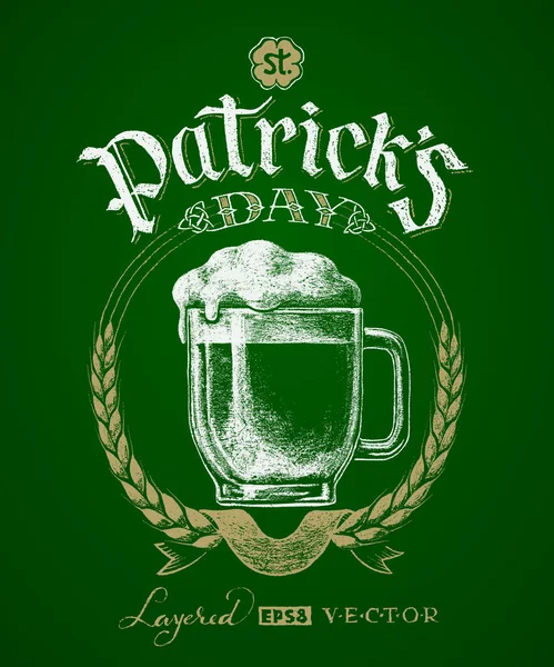 Den Svatého Patricka Skleněný Hrnek Pivo Kresba Křídou Eps10 Použitá — Stockový vektor