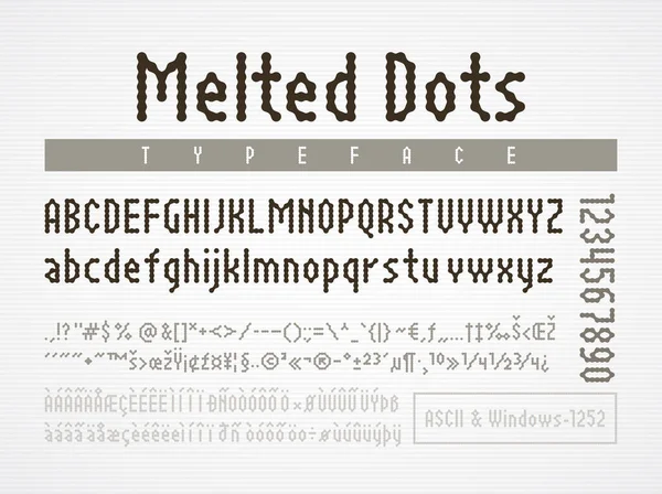 Melted Dots Pixel Font Gráficos Código Ascii Windows 1252 Eps8 — Vetor de Stock