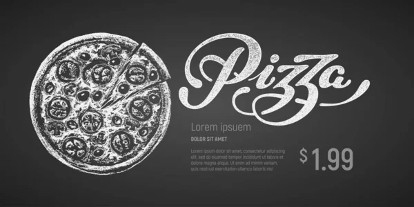 Pizza Gesso Vettoriale Disegno Lettering Sulla Lavagna Rgb Colori Globali — Vettoriale Stock
