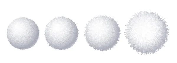 Vector Set Realistic Fur Pompons Isolated White Background Eps8 Rgb — Stock Vector