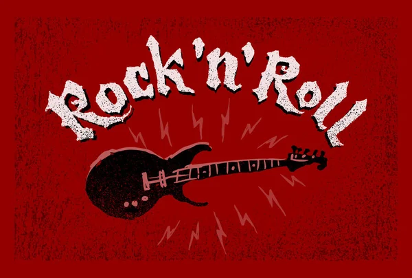 Rock 'n Roll harfleri. Kırmızı grunge arka planda elektro gitar. Eps8. - RGB. Genel renkler