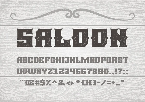 Dekorativní Vintage Tučné Serif Písmo Pozadí Starých Bílých Dřevěných Prken — Stockový vektor