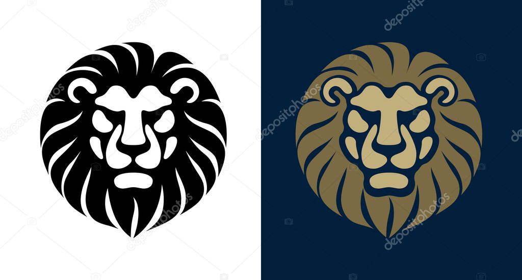 Lion Head front view black and white logo vector design template icon illustration. Eps10. RGB Global color