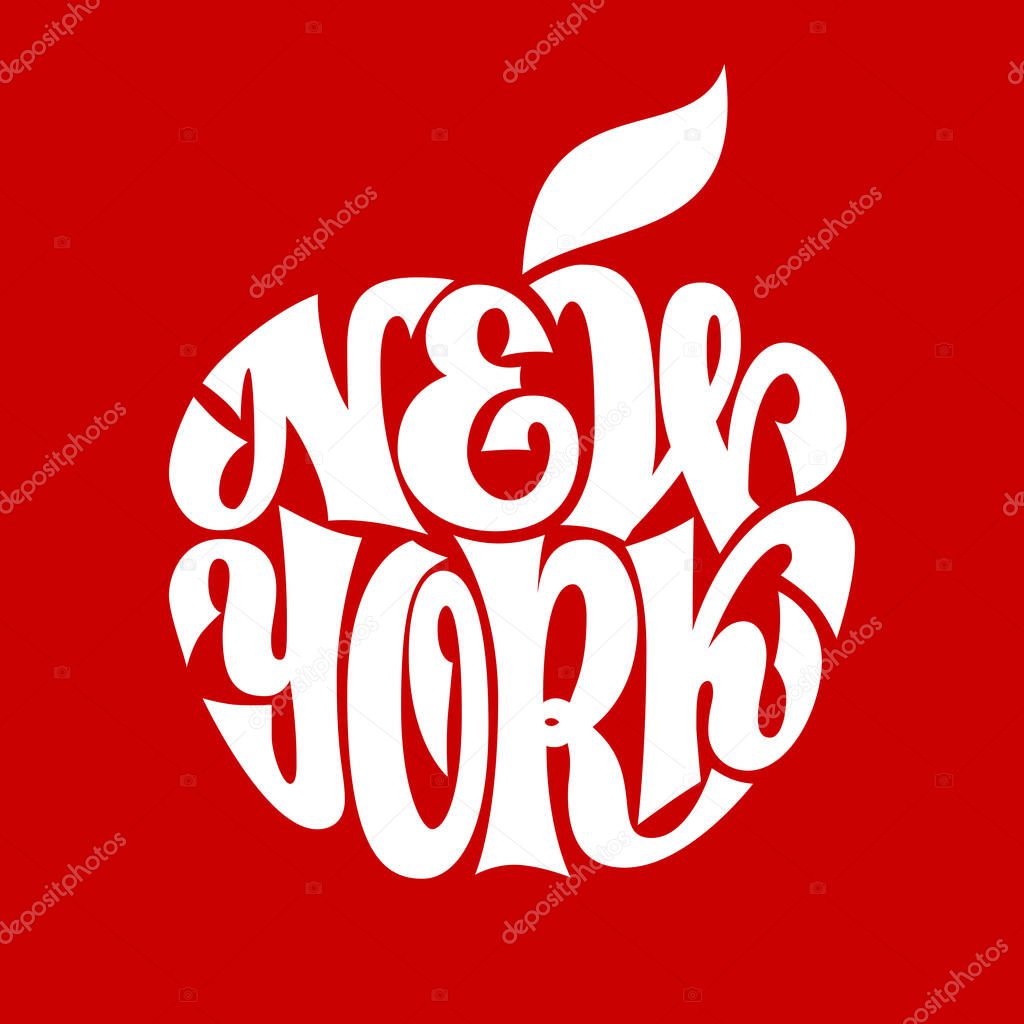 New York. Vector apple shaped curling lettering. RGB. Global color