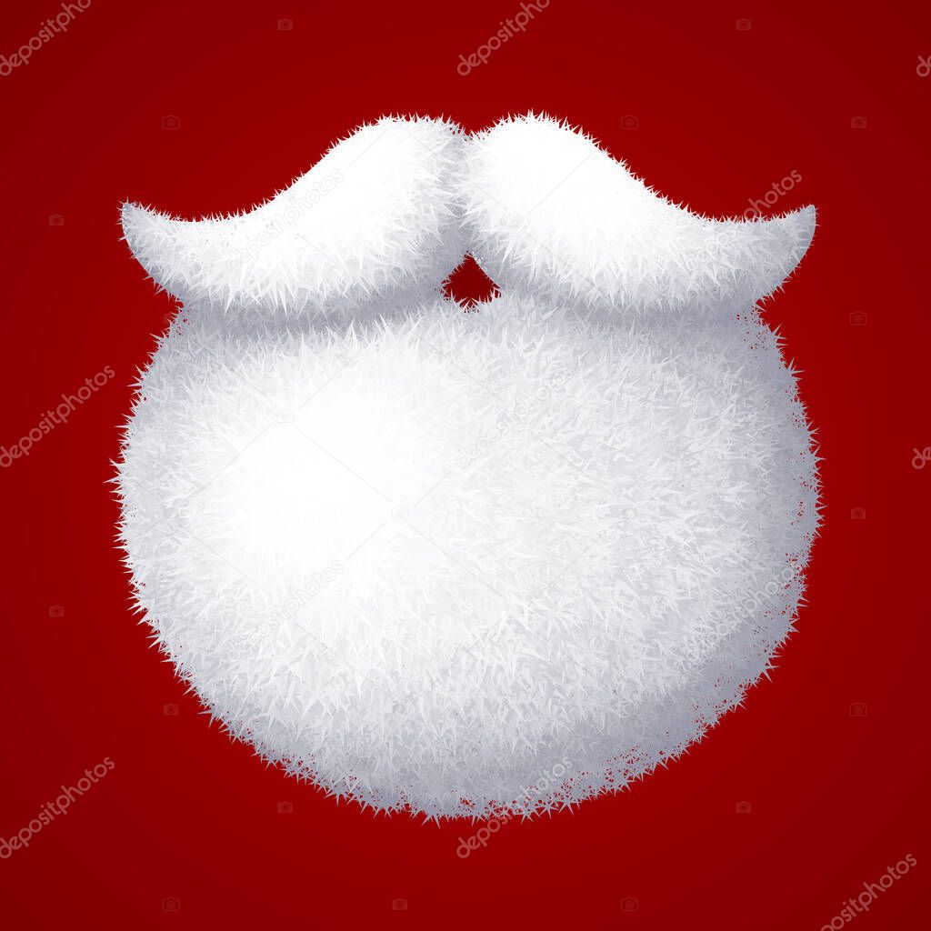 Realistic vector Santa Claus white beard isolated on red background. Eps8. RGB Global colors