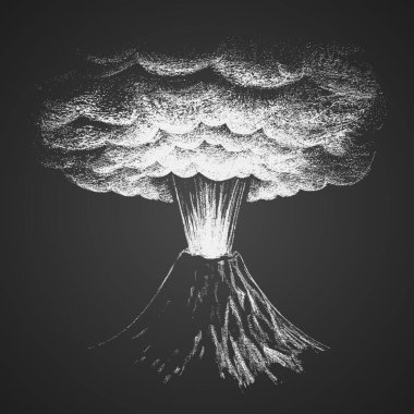 Volkanik patlama. Tebeşir çizimi. Eps8 RGB Genel Renkleri