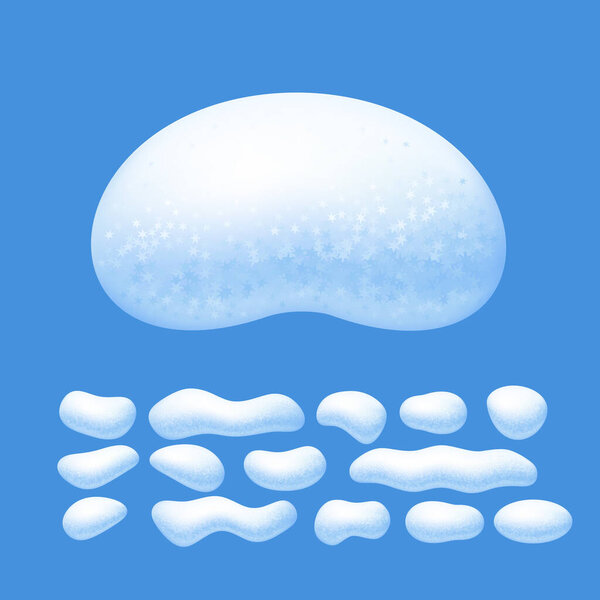 Snow caps vector set isolated on blue background. Eps8. RGB. Global colors