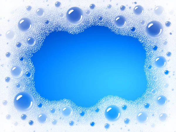 青い水の色の背景に横たわる石鹸泡 透明ベクトルフレーム 第10話 Rgb 全球色 — ストックベクタ