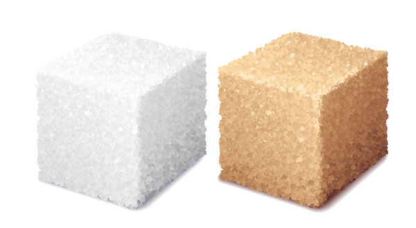 Vector realistic 3d white and brown sugar cubes isolated on white background. RGB. Global colors