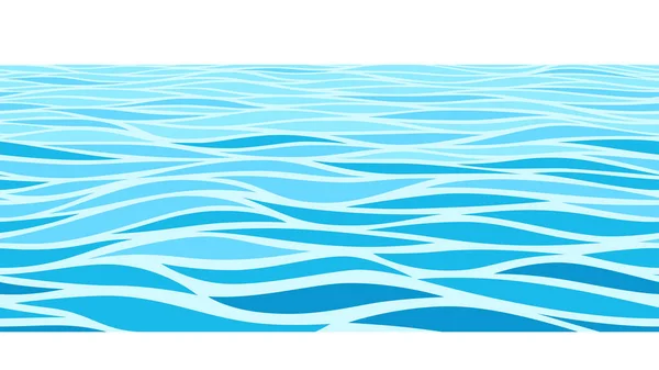 Olas Agua Azul Perspectiva Paisaje Patrón Sin Costura Horizontal Vectorial — Vector de stock