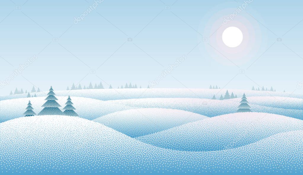 Clean winter landscape with snow drifts and trees. Eps10. RGB