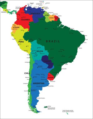 Güney Amerika siyasi haritası her ülke için seçilebilir bağımsız