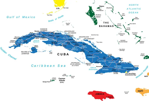 Mapa Vectorial Altamente Detallado Cuba Con Regiones Administrativas Ciudades Principales — Vector de stock