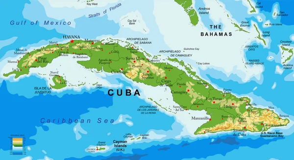 Mapa Físico Altamente Detalhado Cuba Formato Vetorial Com Todas Formas — Vetor de Stock