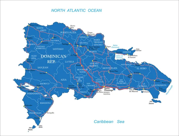 Mapa Vetorial Altamente Detalhado República Dominicana Com Regiões Administrativas Principais — Vetor de Stock