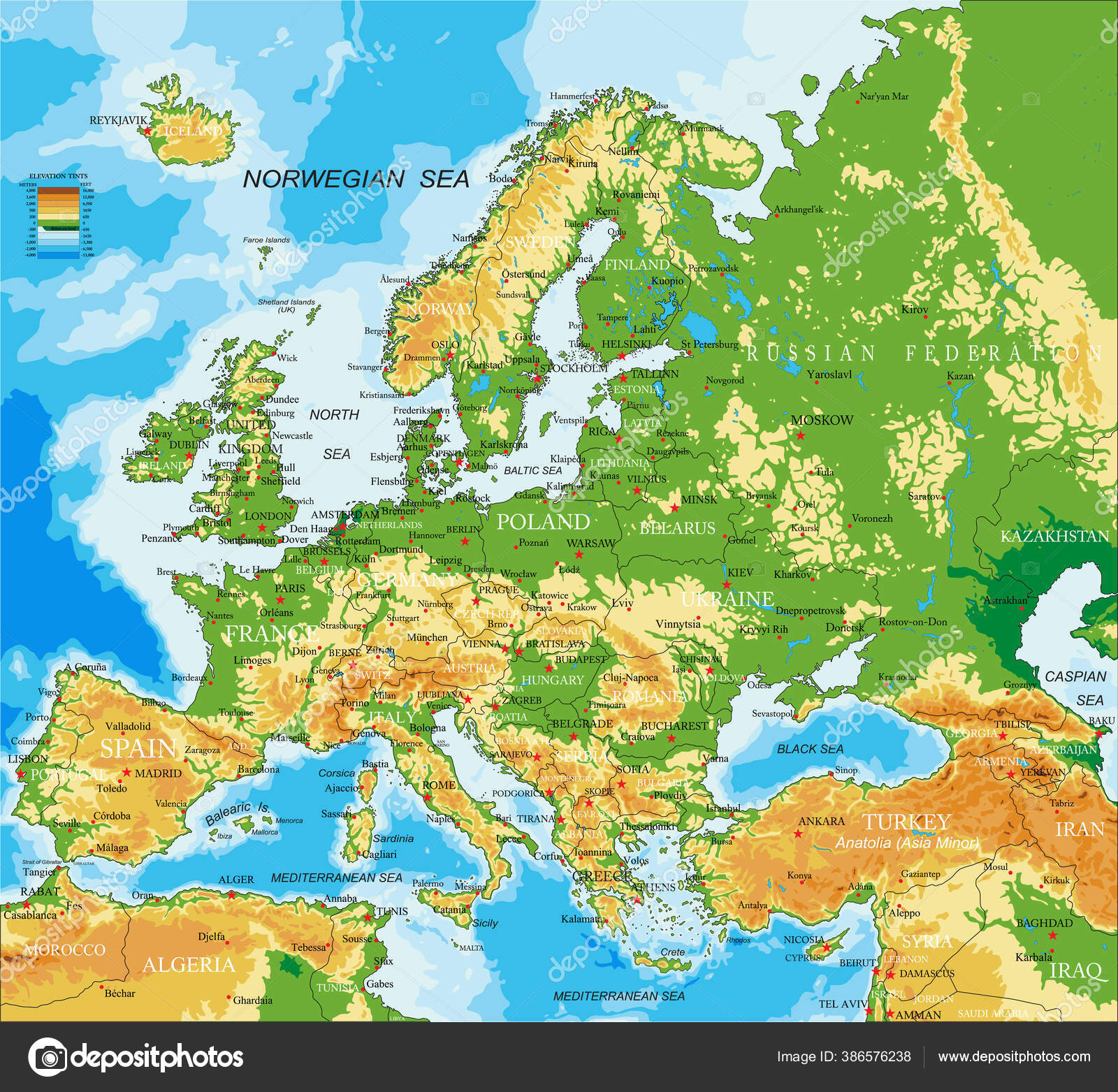 Mapa da Escandinávia, Países Bálticos e Grã Bretanha