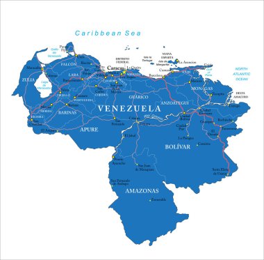 Venezuela highly detailed vector map with administrative regions,main cities and roads. clipart