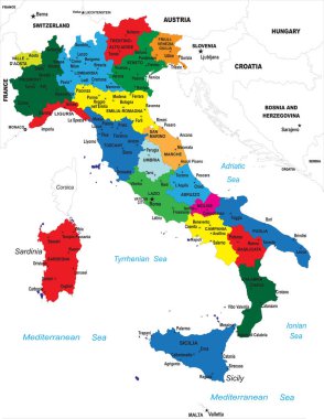 Highly detailed map of Italy with all different regions selectable individual. clipart