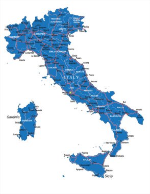Highly detailed political road map of Italy . clipart
