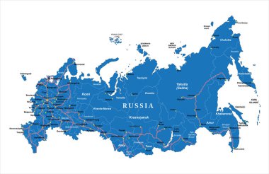 Highly detailed political road map of Russia clipart