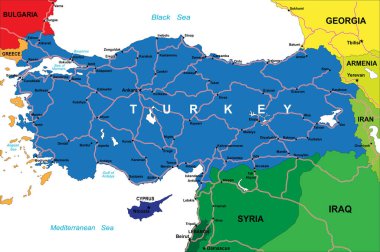 Türkiye 'nin ana şehirleri ve yollarıyla ilgili son derece ayrıntılı haritası.