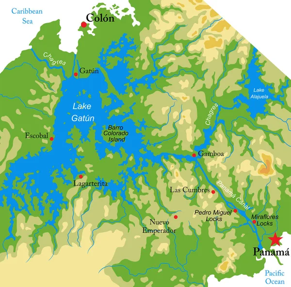 Mapa Físico Altamente Detallado Región Del Canal Panamá Formato Vectorial — Archivo Imágenes Vectoriales