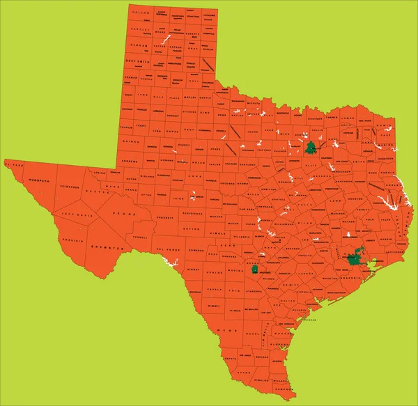 Texaská Politická Mapa Ilustrace Každým Krajem Volitelná Nezávisle — Stockový vektor