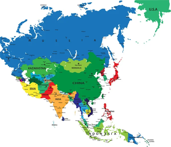Політична Карта Азіатсько Континенту Найбільш Швидко Зростаючою Економікою — стоковий вектор